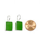 Emerald Green Rectangle Sea Glass Single Drop Earrings
