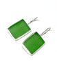 Emerald Green Rectangle Sea Glass Single Drop Earrings