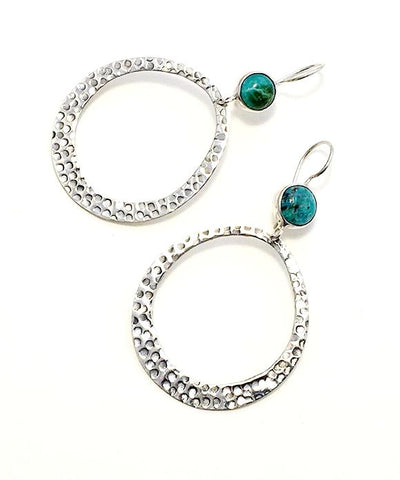 Turquoise Hammered Hoop Earrings