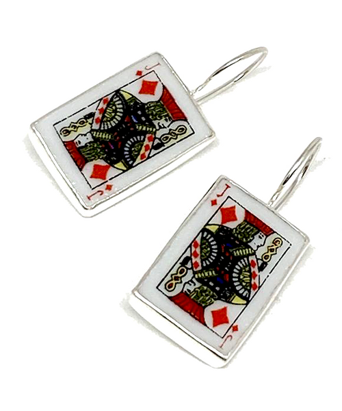 Jack of Diamonds Vintage Pottery Single Drop Earrings
