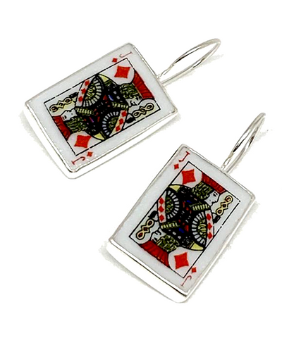 Jack of Diamonds Vintage Pottery Single Drop Earrings