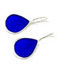 Clear Cobalt Blue Stained Glass Teardrop Shaped Single Drop Earrings