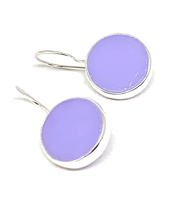 Lavender Stained Glass Round Shaped Single Drop Earrings
