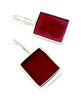 Clear Dark Red Rectangle Shaped Stained Glass Single Drop Earrings