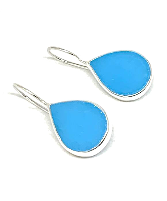 Turquoise Stained Glass Teardrop Shaped Single Drop Earrings