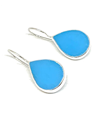 Turquoise Stained Glass Teardrop Shaped Single Drop Earrings