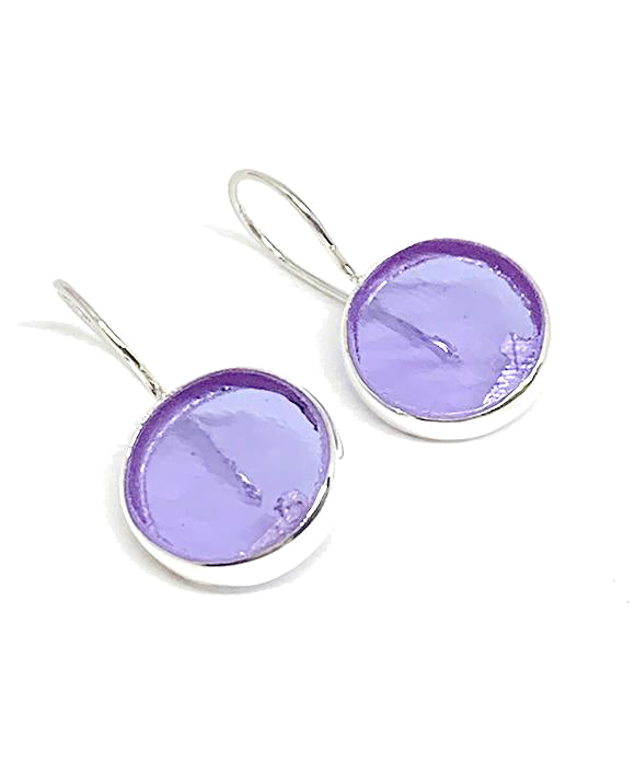 Clear Lavender Stained Glass Round Single Drop Earrings