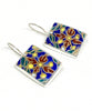 Large Bold Patterned with Gold Detail Vintage Pottery Rectangle Single Drop Earrings