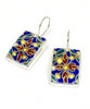 Large Bold Patterned with Gold Detail Vintage Pottery Rectangle Single Drop Earrings