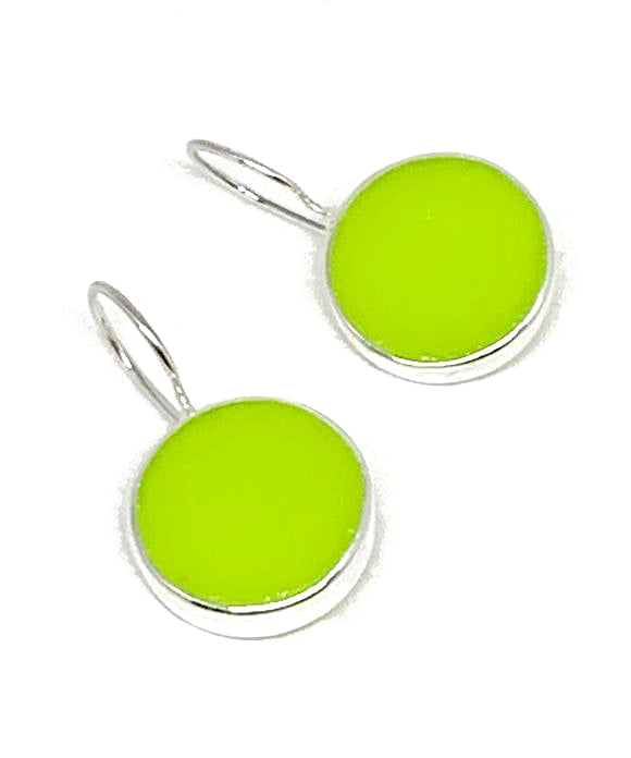 Lime Green Stained Glass Round Single Drop Earrings