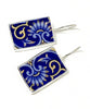 Large Blue Patterned with Gold Detail Vintage Pottery Rectangle Single Drop Earrings