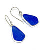 Denim Blue Sea Glass Open Back Drop Earrings