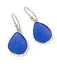 Textured Blue Sea Glass Open Back Drop Earrings