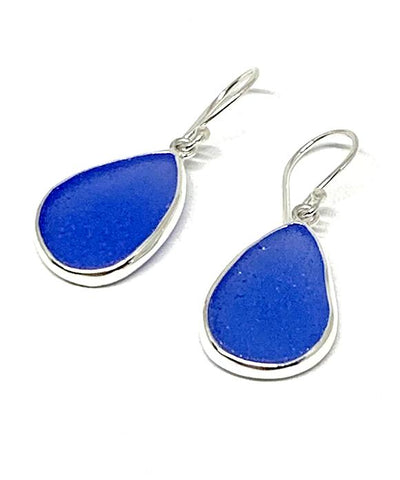 Blue Sea Glass Open Back Drop Earrings