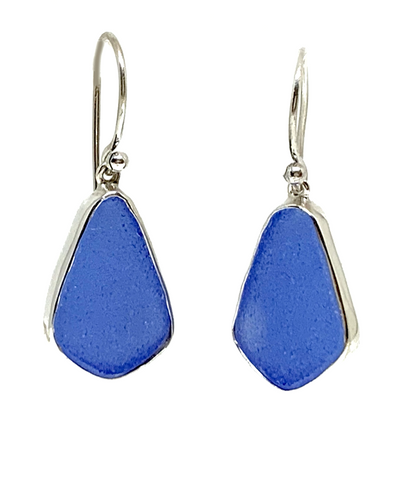 Denim Blue Sea Glass Open Back Drop Earrings