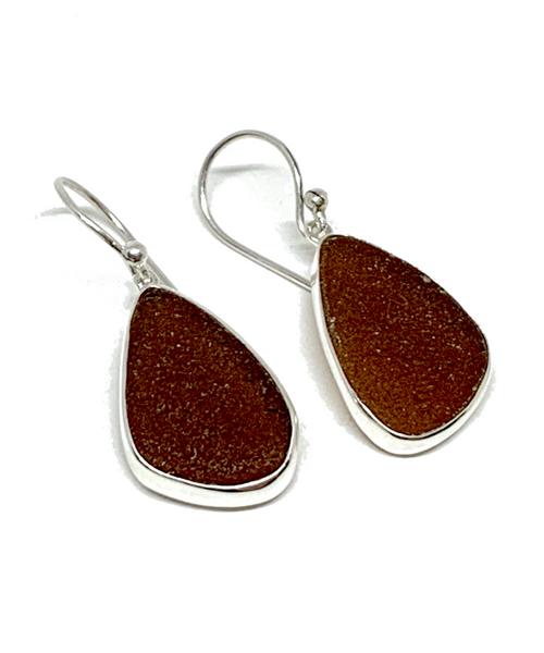 Rich Brown Sea Glass Open Back Drop Earrings