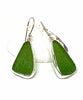 Grass Green Sea Glass Open Back Drop Earrings