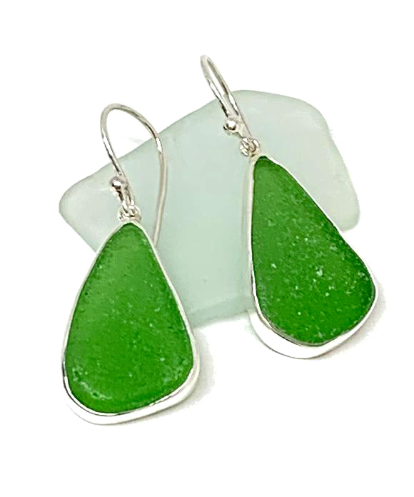 Green Sea Glass Open Back Drop Earrings