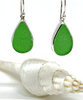 Emerald Green Sea Glass Open Back Drop Earrings