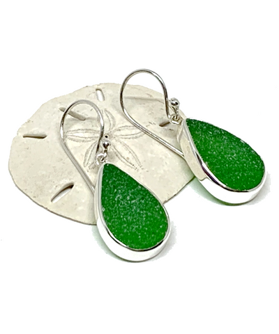 Emerald Green Sea Glass Open Back Drop Earrings