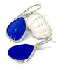 Textured Cobalt Blue Sea Glass Open Back Drop Earrings
