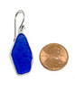 Textured Blue Sea Glass Open Back Drop Earrings