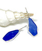 Textured Blue Sea Glass Open Back Drop Earrings