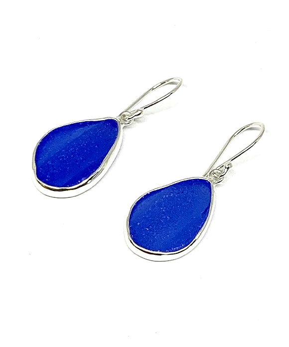 Cobalt Blue Sea Glass Open Back Drop Earrings