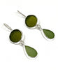 Round Dark Olive and Olive Drop Sea Glass Double Drop Earrings