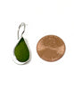 Dark Olive Tear Drop Sea Glass Single Drop Earrings