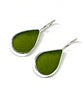 Dark Olive Tear Drop Sea Glass Single Drop Earrings