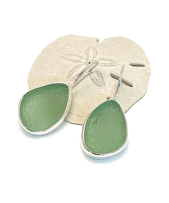 Light Sage Green Sea Glass Natural Shape Single Earrings