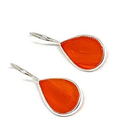 Dark Orange Stained Glass Teardrop Single Drop Earrings