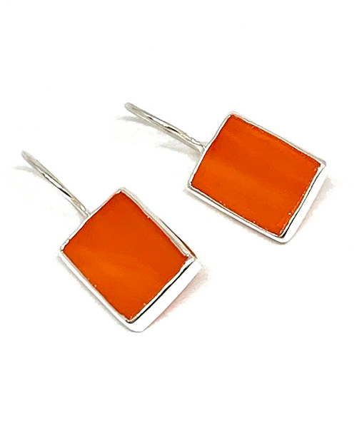Bright Orange Stained Glass Rectangle Single Drop Earrings