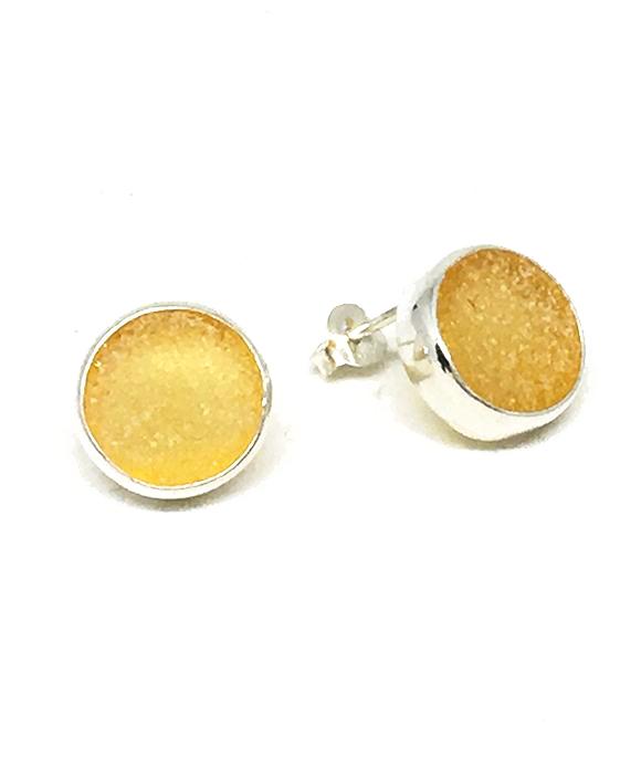 Round Amber Sea Glass Post Earrings