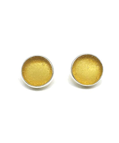 Dark Amber Round Sea Glass Post Earrings