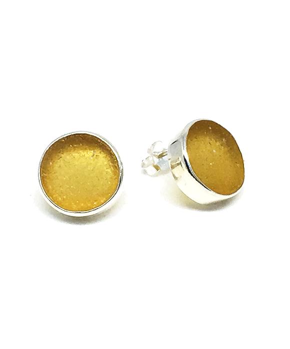 Amber Round Sea Glass Post Earrings
