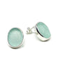 Oval Aqua Sea Glass Post Earrings