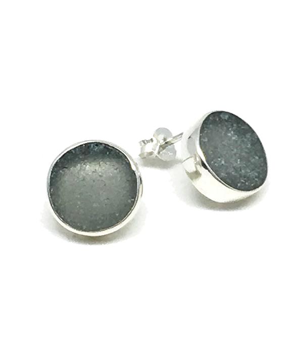Gray Round Sea Glass Post Earrings