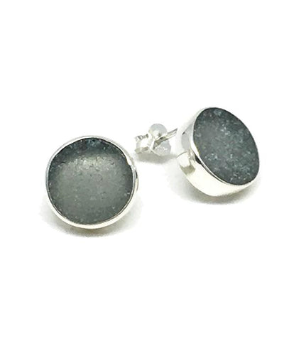 Gray Round Sea Glass Post Earrings
