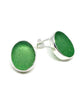 Oval Green Sea Glass Post Earrings