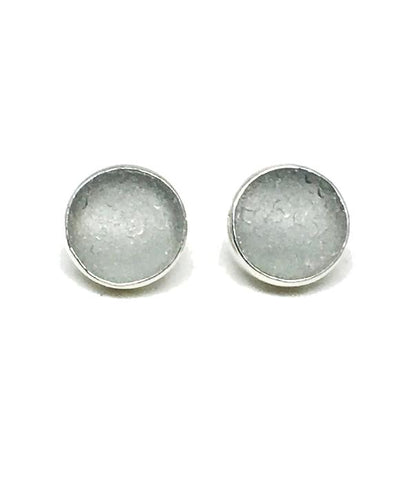 Light Gray Round Sea Glass Post Earrings
