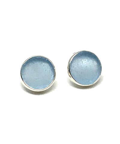 Light Blue Sea Glass Round Shape Post Earrings