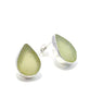 Light Olive Sea Glass Teardrop Post Earrings