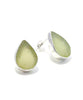 Light Olive Sea Glass Teardrop Post Earrings