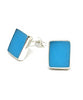 Opaque Turquoise Stained Glass Rectangle Shaped Post Earrings