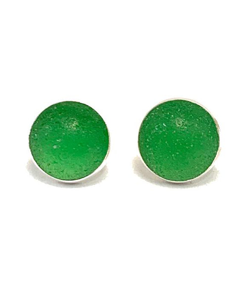 Green Sea Glass Marble  Post Earrings
