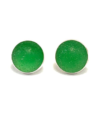 Green Sea Glass Marble  Post Earrings