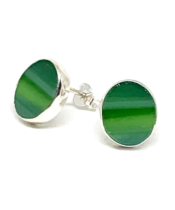 Green Stained Glass Oval Shaped Post Earrings