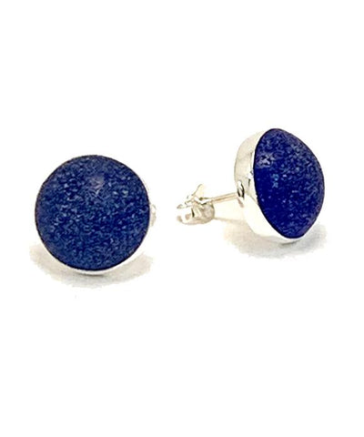 Dark Cobalt Sea Glass Marble  Post Earrings